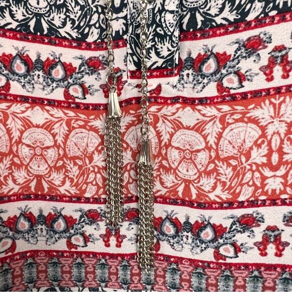 Zac & Rachel Womens Top Size Petite L white black salmon work wear metal tassel - Picture 10 of 16